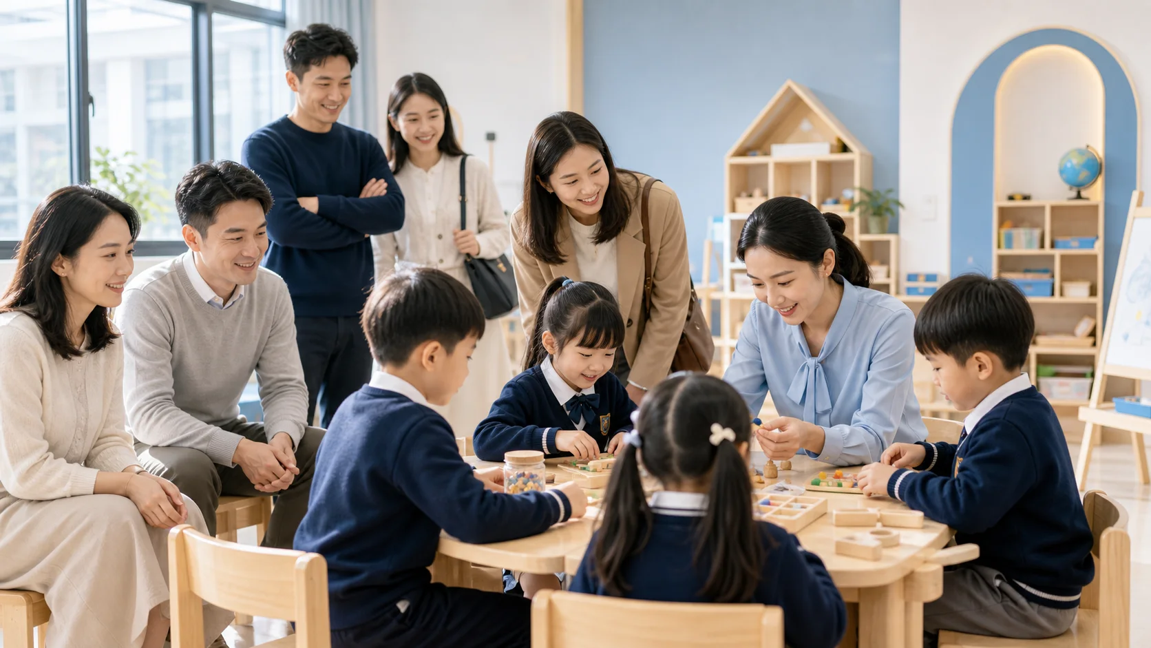家长与孩子共同参与校园活动